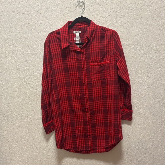PINK Victoria's Secret Tops - PINK Victoria's Secret Red Plaid Sleep Shirt